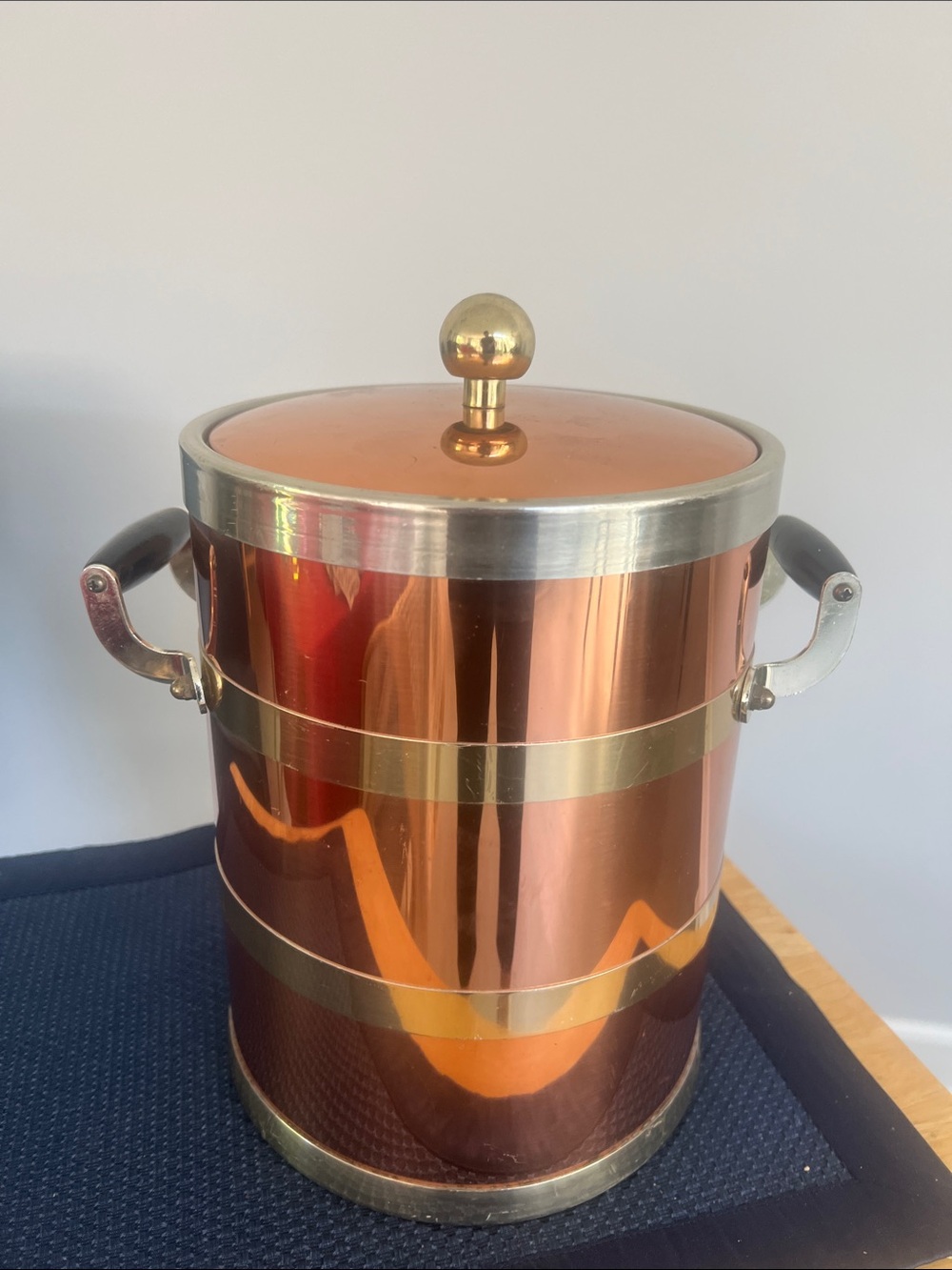 Vintage Kraftware NYC copper and brass Ice Bucket MCM Bareare